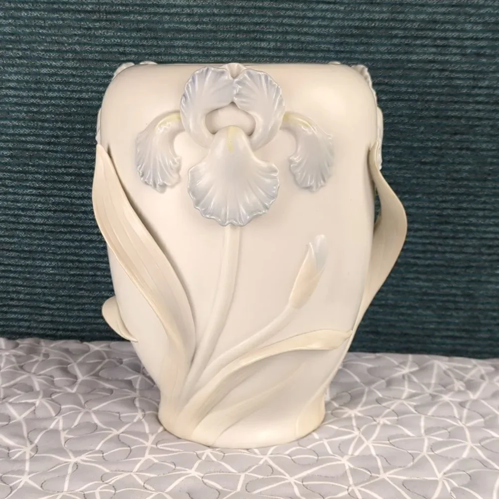 Vintage Fitz & Floyd 3-D Blue Iris Ceramic Vase, Marked F. F. 1982